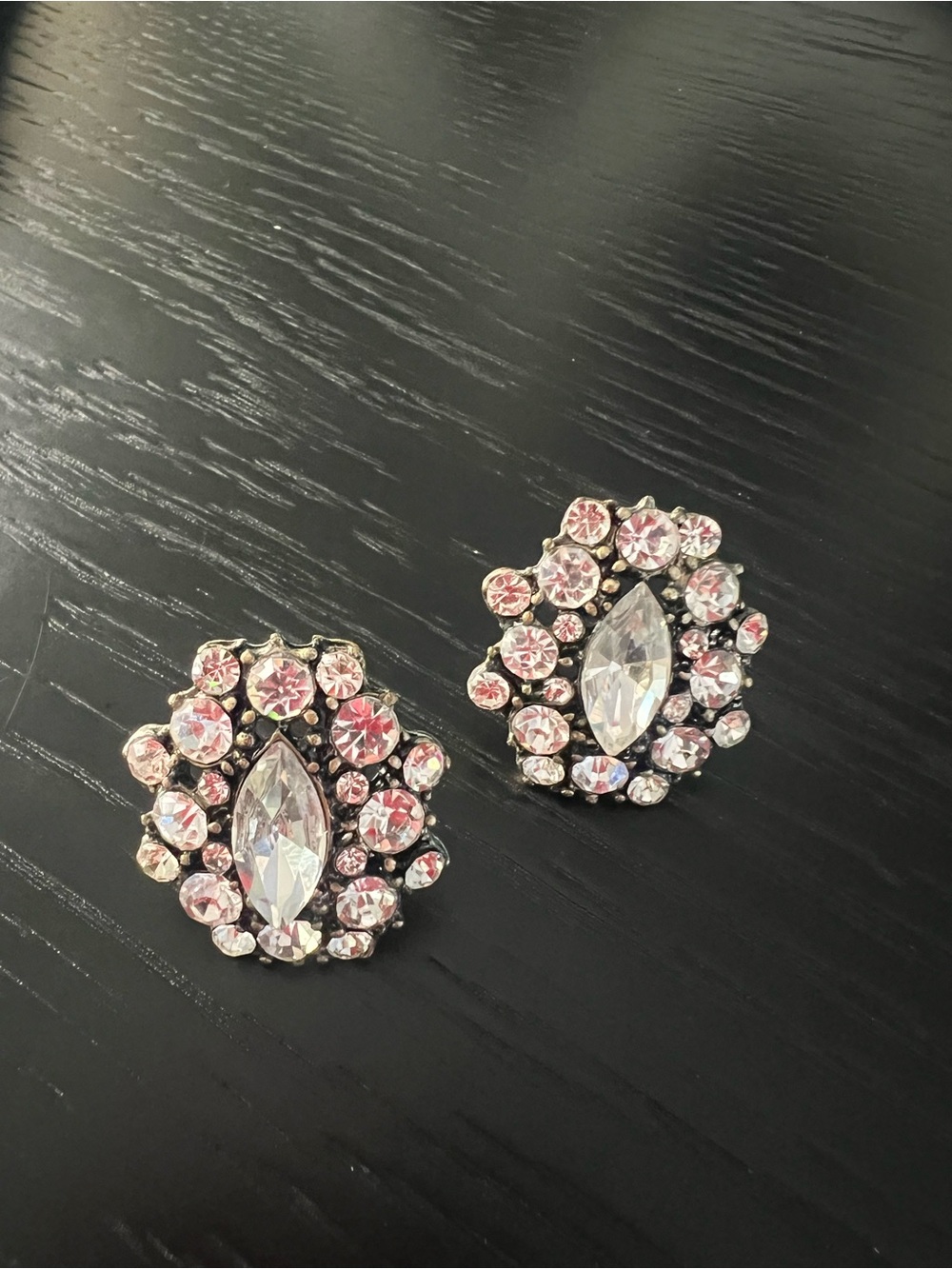 Vintage Crystal Marquise Cluster Stud Earrings - Clear